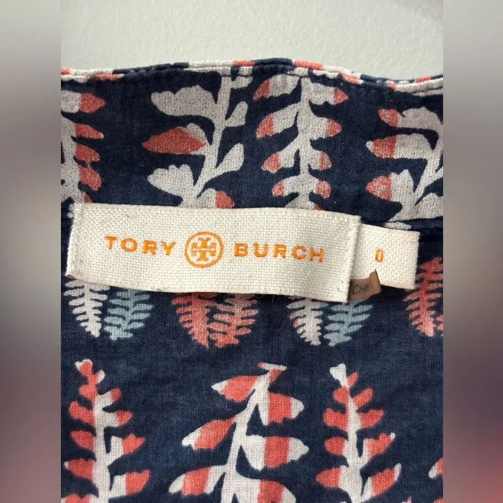 Tory Burch Navy Fern Long Sleeve Blouse V neck Career Casual Size 0 Preppy